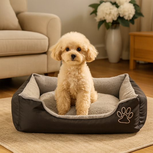 🛏️ Pawboxx™ Cozy Comfort Dog Bed – Brown & Beige | Small Size | Soft, Washable & Stylish Design