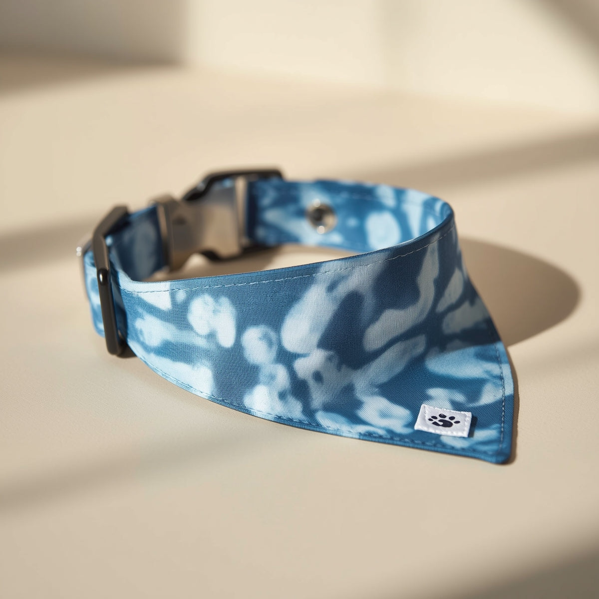 🐾 Poplin Dog Bandana Collar – Blue Tie Dye | Adjustable with Metal Buckle